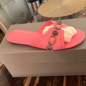 Balenciaga pink Cagole embellished textured-leather sandals
